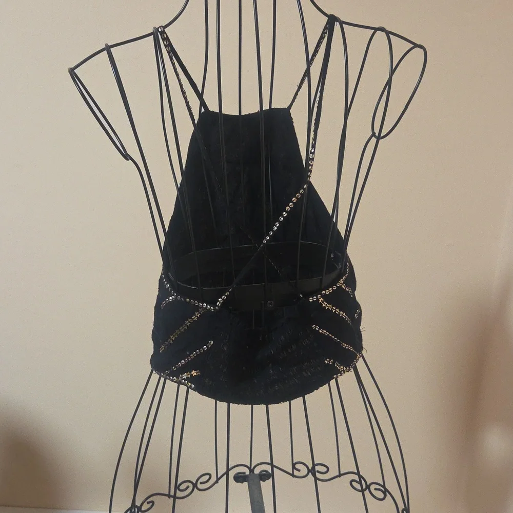 Free People Black and Gold Cami Crop Top Size XS